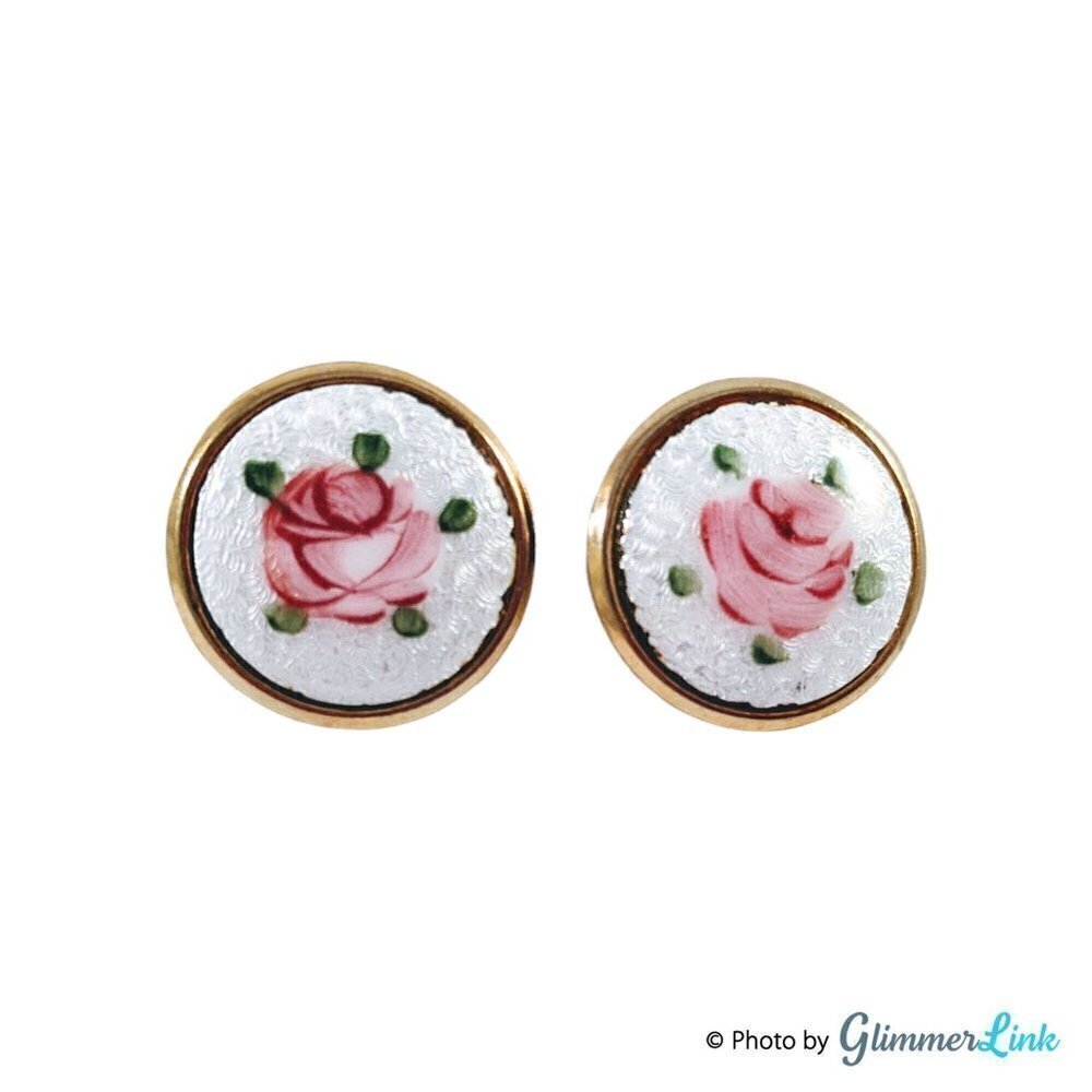 Vintage Guilloche Single Rose Gold Tone Mid Century Screw Back Earrings